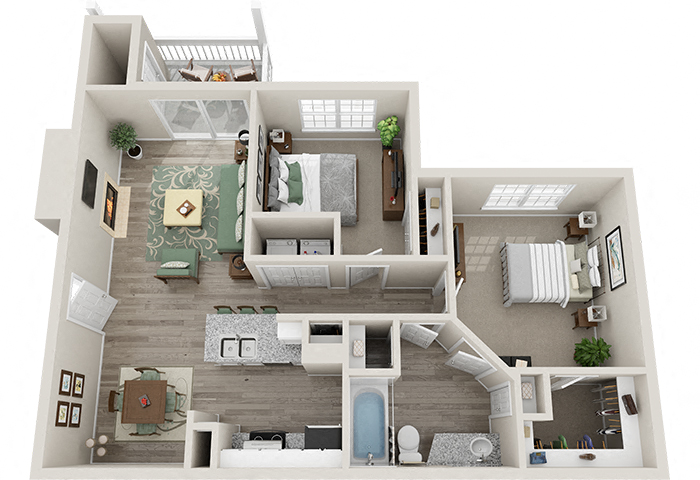 Floor plan for 1 bed, 1 bath, 917 sqft